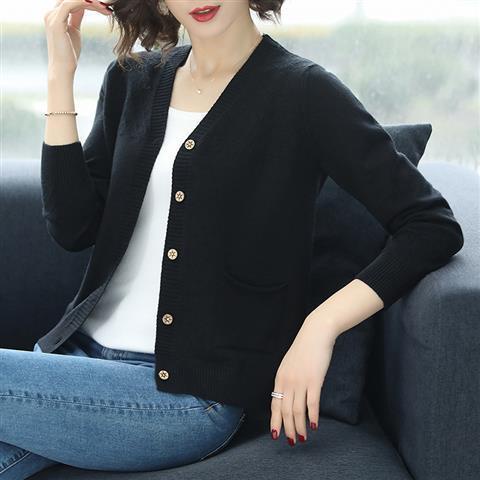 Áo Khoác Cardigan Dệt Kim Ngắn Dáng Rộng Thời Trang Xuân Thu Dành Cho Phụ Nữ Trung Niên