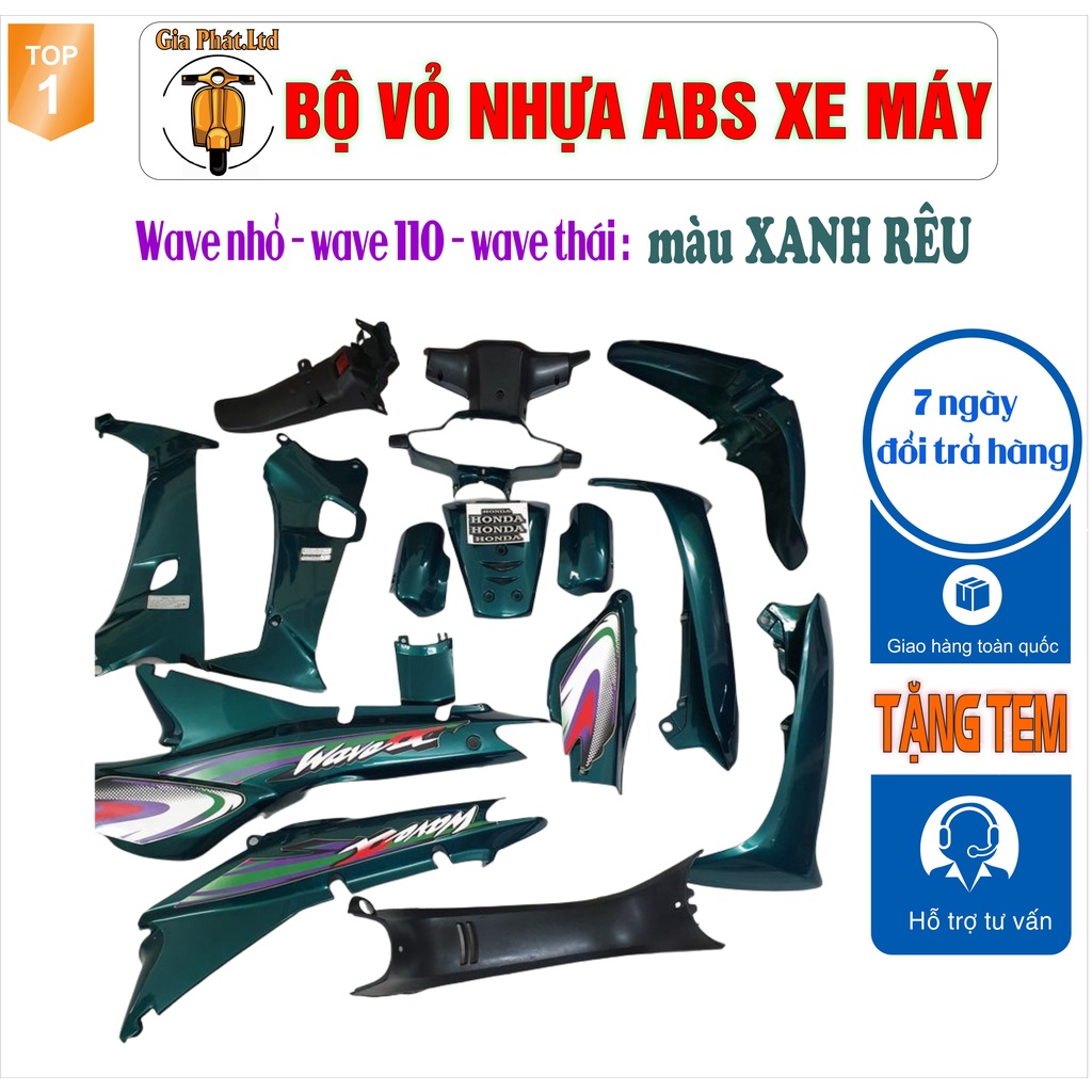 Bộ vỏ nhựa màu XANH RÊU cho xe Wave 110 - Wave Thái - Wave Zx đời 1997 đến 2006_SPP-660(8272)