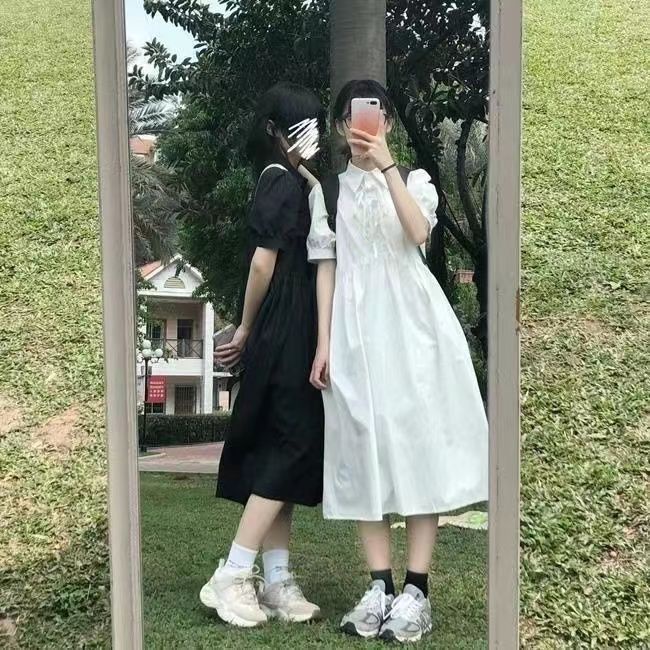 Váy babydoll Đầm Tay Ngắn Thắt Nơ Phong Cách Nhật Bản Dành Cho Nữ