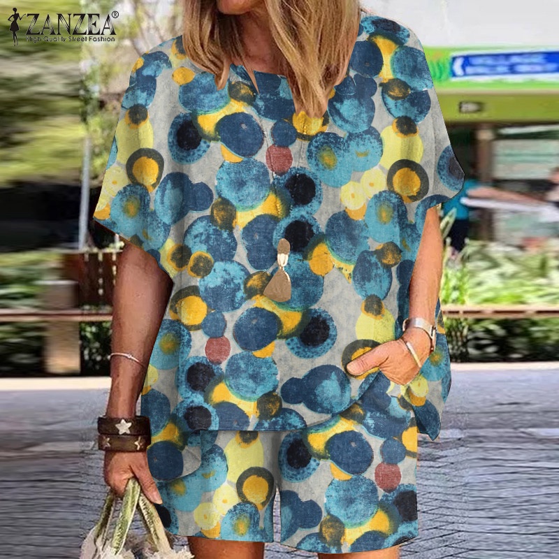 Zanzea Set Áo Thun Ngắn Tay Cổ Tròn + Quần Dài Ống Rộng Thời Trang Nữ