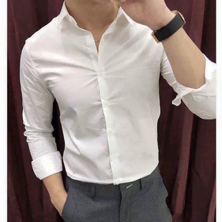 Áo Sơ Mi Lụa Nam Cao Cấp Trắng Trơn Hàn Quốc 
