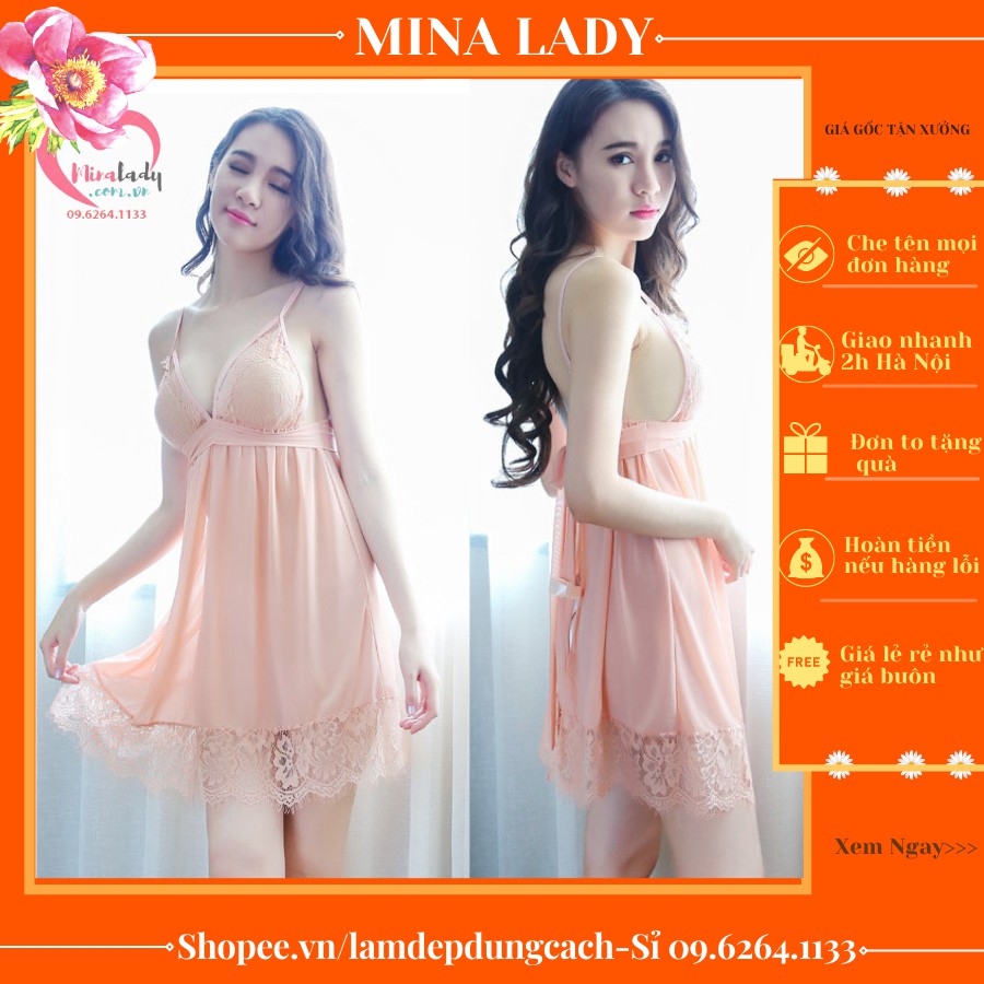 Váy ngủ hai dây-Đồ Ngủ Sexy Nữ kèm quần lót lọt khe gợi cảm sexy xuyên thấu free size SMLXL SEXY MC