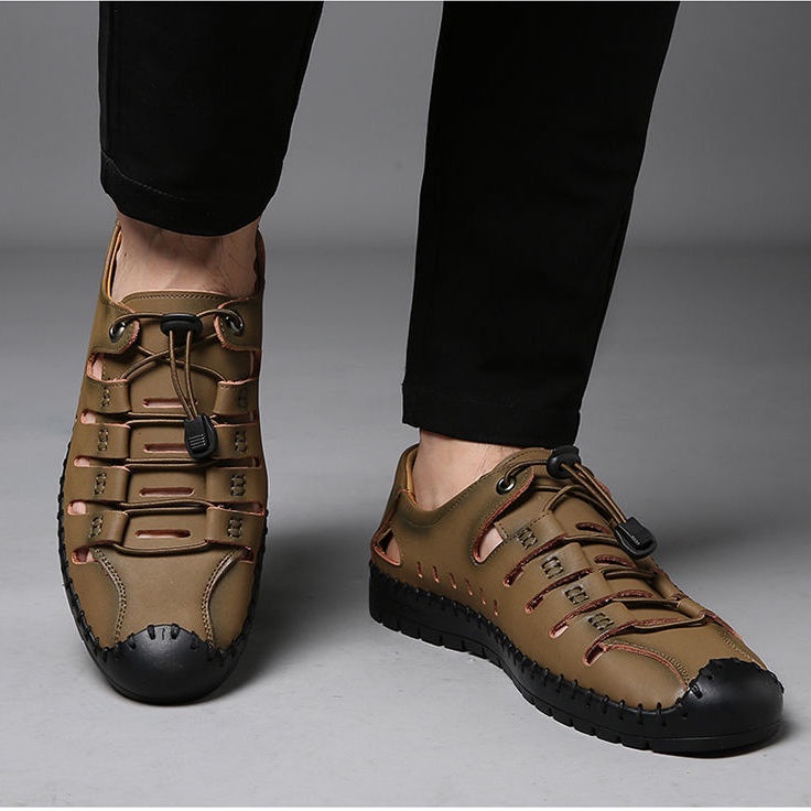 Giày Sandal Da Bò Thật Đục Lỗ Thoáng Khí Chống Trượt Thời Trang Mùa Hè Cho Nam