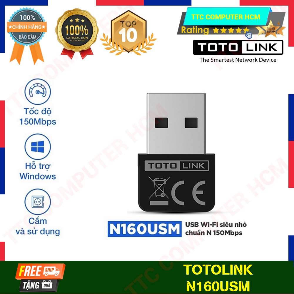 TOTOLINK N160USM | N160USM - USB Wi-Fi siêu nhỏ chuẩn N 150Mbps - HÀNG CHÍNH HÃNG TTC COPUTER HCM