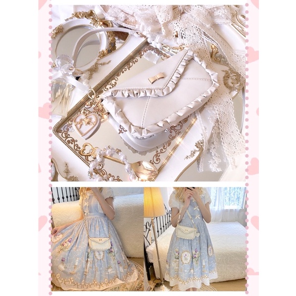 YASAS0051-Túi xách đeo vai màu be cổ tích ngọt ngào nơ ren