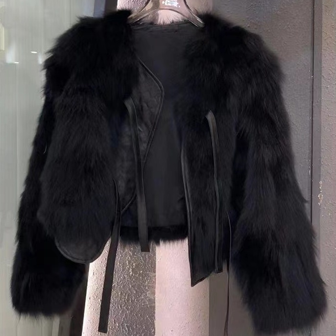 [Giao Ngay] Áo Khoác Lông Cáo Giả Ngắn Thắt Dây Phong Cách Hàn Quốc Thời Trang Thu Đông Mới Cho Nữ