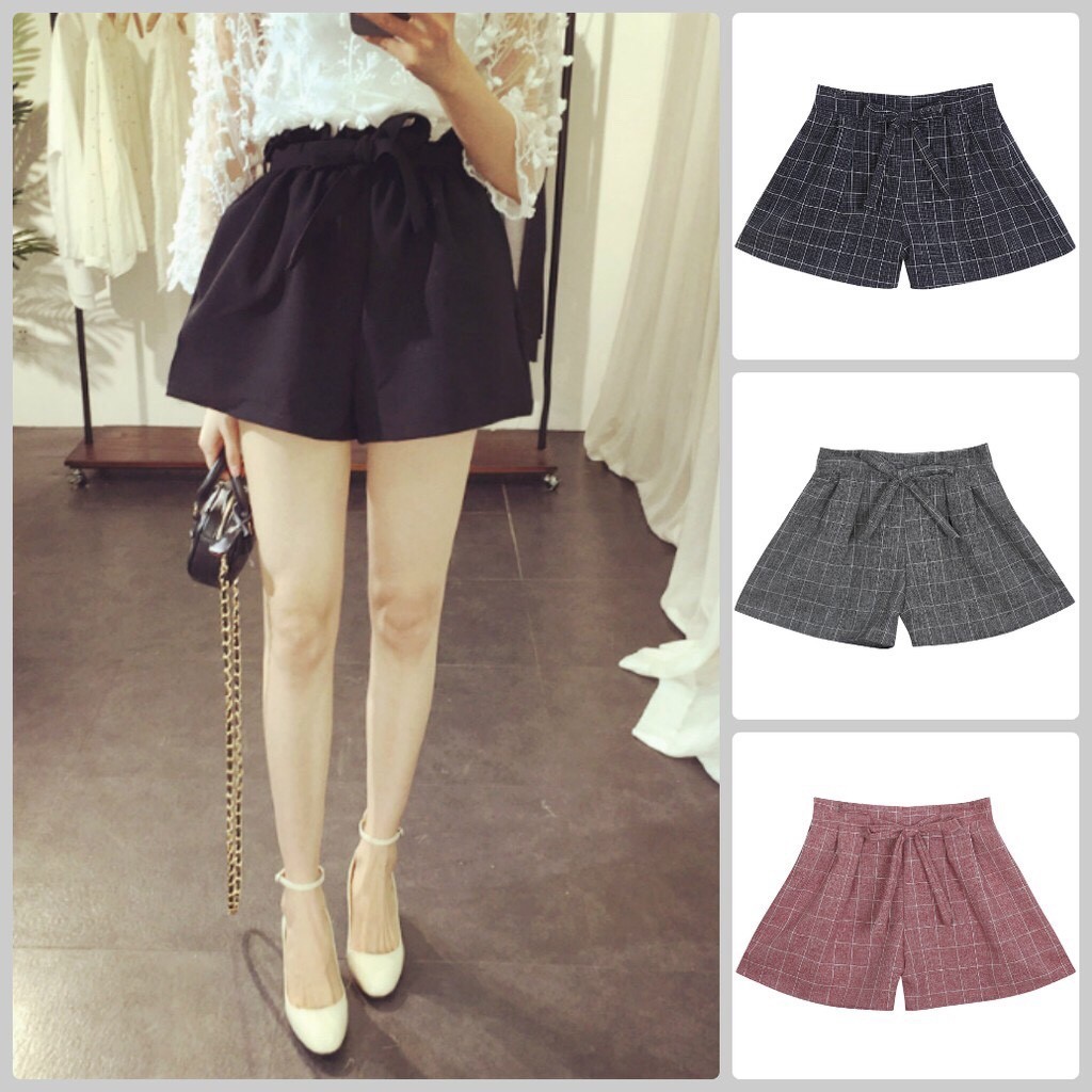 Quần Short Kẻ Caro Buộc Nơ Nhiều Màu-DMA Store