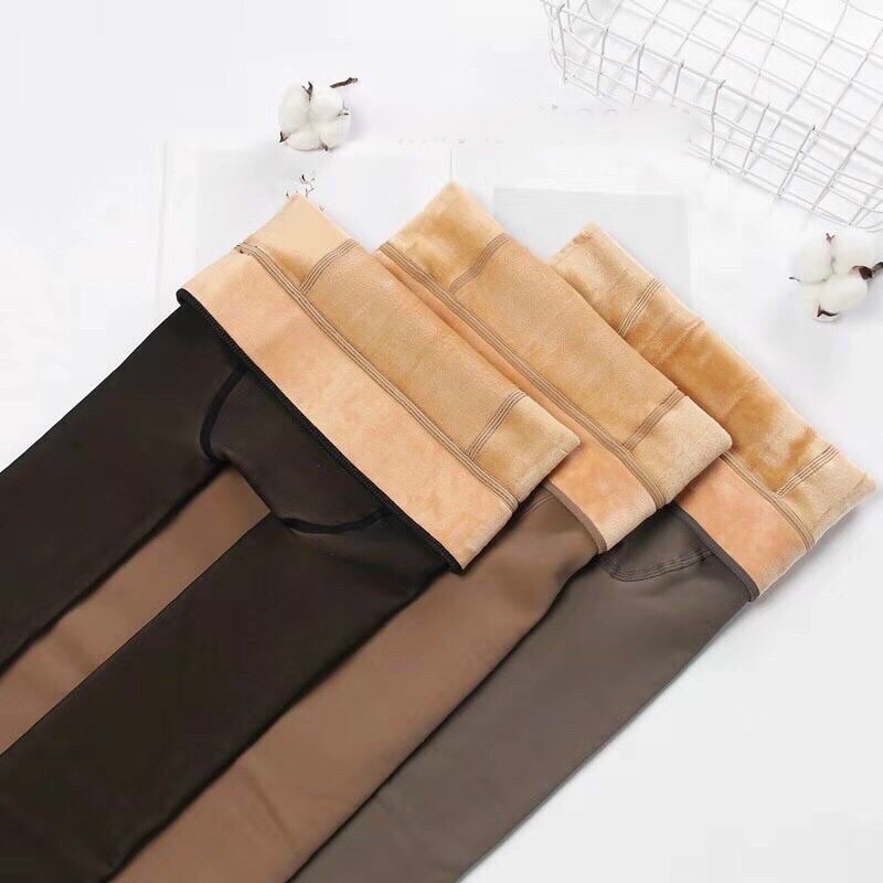 Quần tất nữ 3D lót lông màu đen, ghi khói, nâu cafe giữ nhiệt mùa đông siêu dày ấm QT05