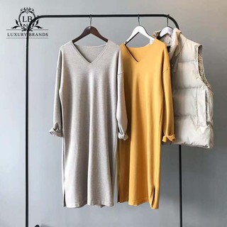 [ORDER GIẢM 8%] Váy đầm len dài tay cổ tim chữ V chất mịn đẹp dày dặn ulzzang Hàn Quốc thời trang cao cấp l1 thu đông 2