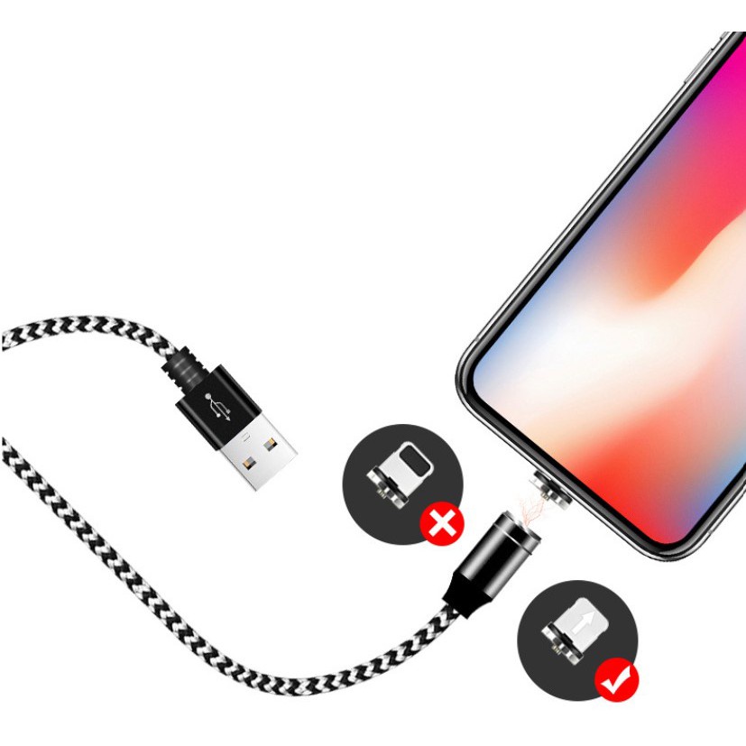 Dây cap sạc nam châm 3 đầu cho iphone và android type c siêu nhanh