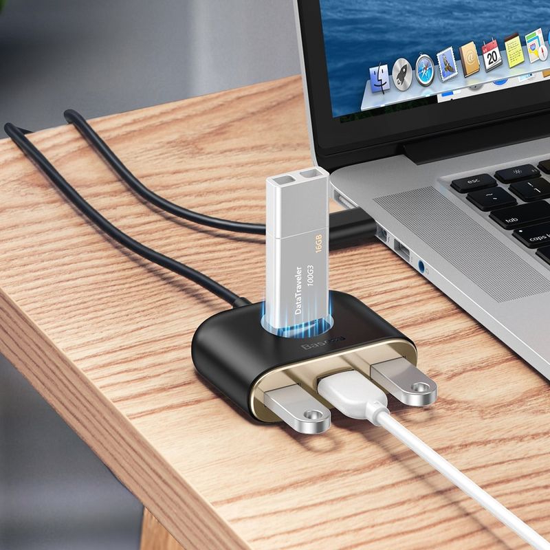 BỘ CHUYỂN TYPE C RA 4 CỔNG USB 1 X 3.0 VÀ 3 USB 2.0 BASEUS CAHUBBY01 CHẤT LƯỢNG CAO TỐC ĐỘ NHANH