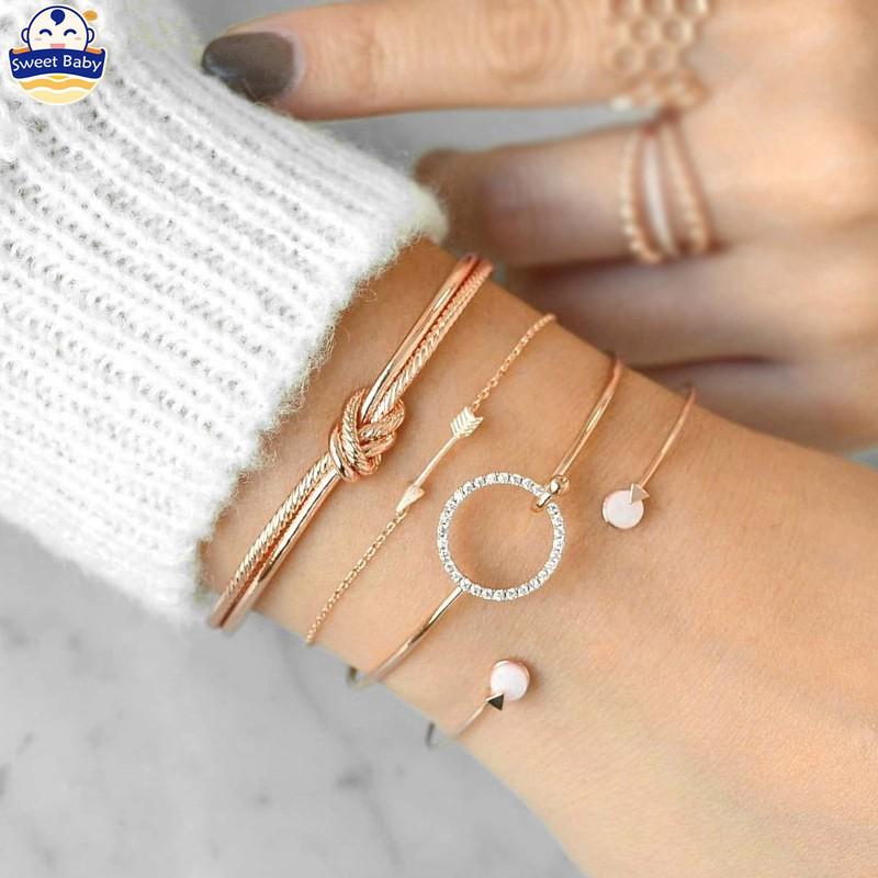 Set 4 vòng đeo tay hở kiểu dáng mũi tên/nút thắt hợp thời trang cho nữ