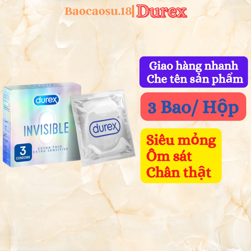 Durex Invisible Extra Thin 3s. Bao cao su Durex siêu mỏng, nhiều gel.