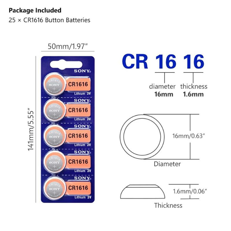 5 Viên Pin CMOS SONY CR1220, CR1616, CR1620, CR1632, CR2016, CR2025, CR2032, CR2450 loại pin cúc áo