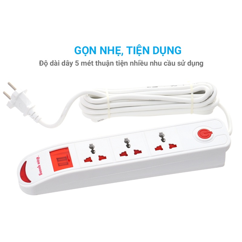 Ổ Cắm Điện Quang Siêu Tiện Lợi (Kiểu Tàu Siêu Tốc, 3 Lỗ 3 Chấu, 2 USB)