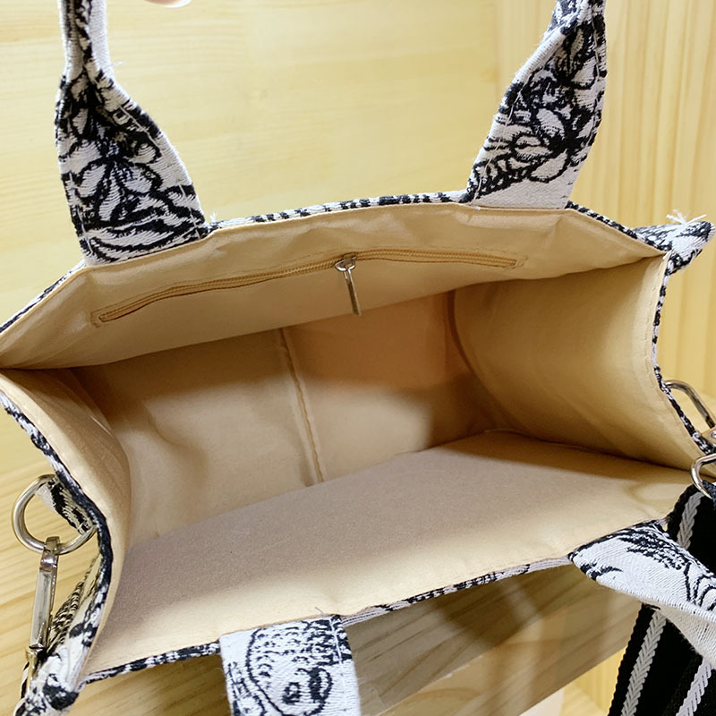 Túi tote Đeo Vai Vải canvas Cỡ Lớn Thêu Họa Tiết Thời Trang