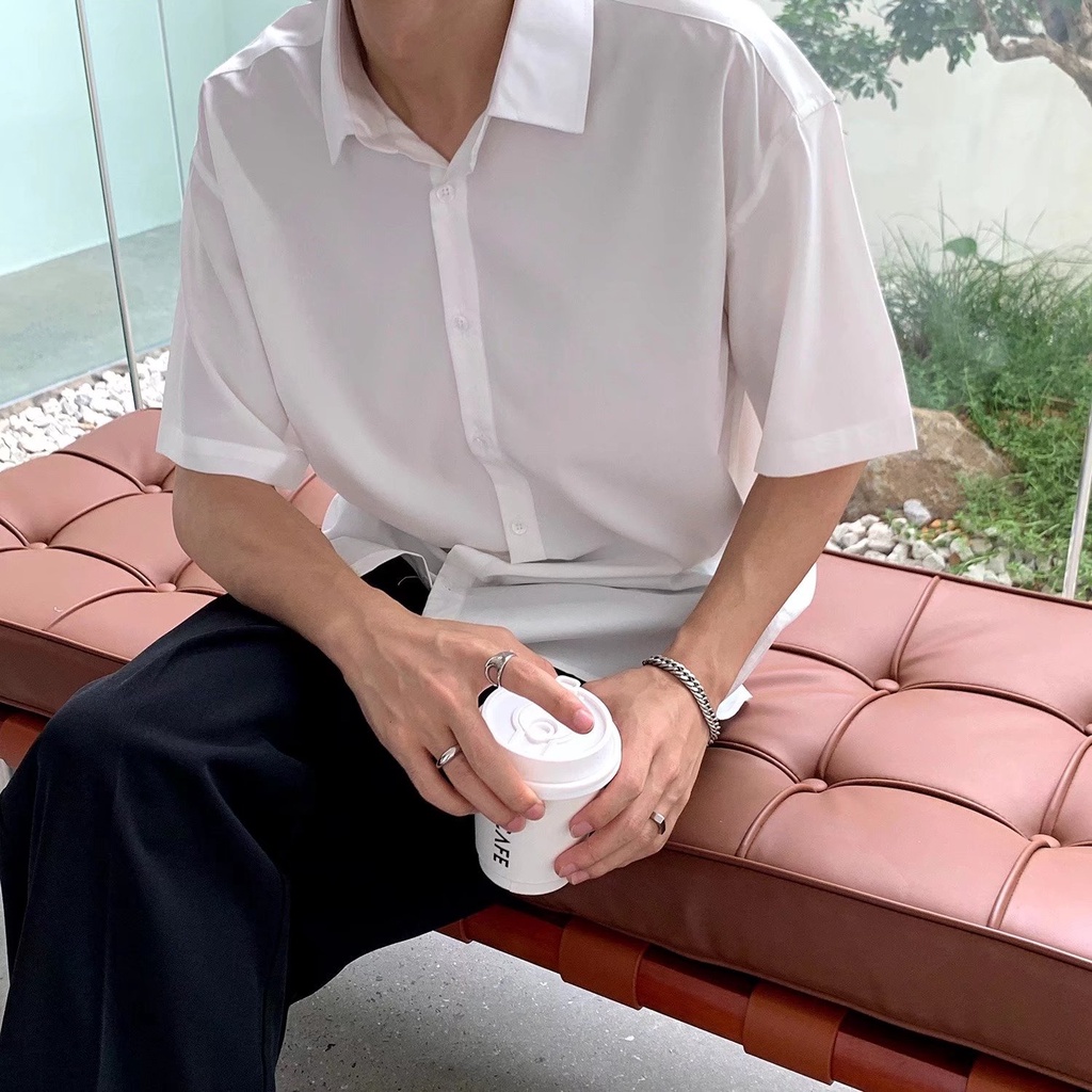 Áo Sơ Mi Tay Ngắn Chất Lụa Lạnh Mỏng Màu Trơn Chống Nhăn Thời Trang Mùa Hè Cho Nam Size M-3XL