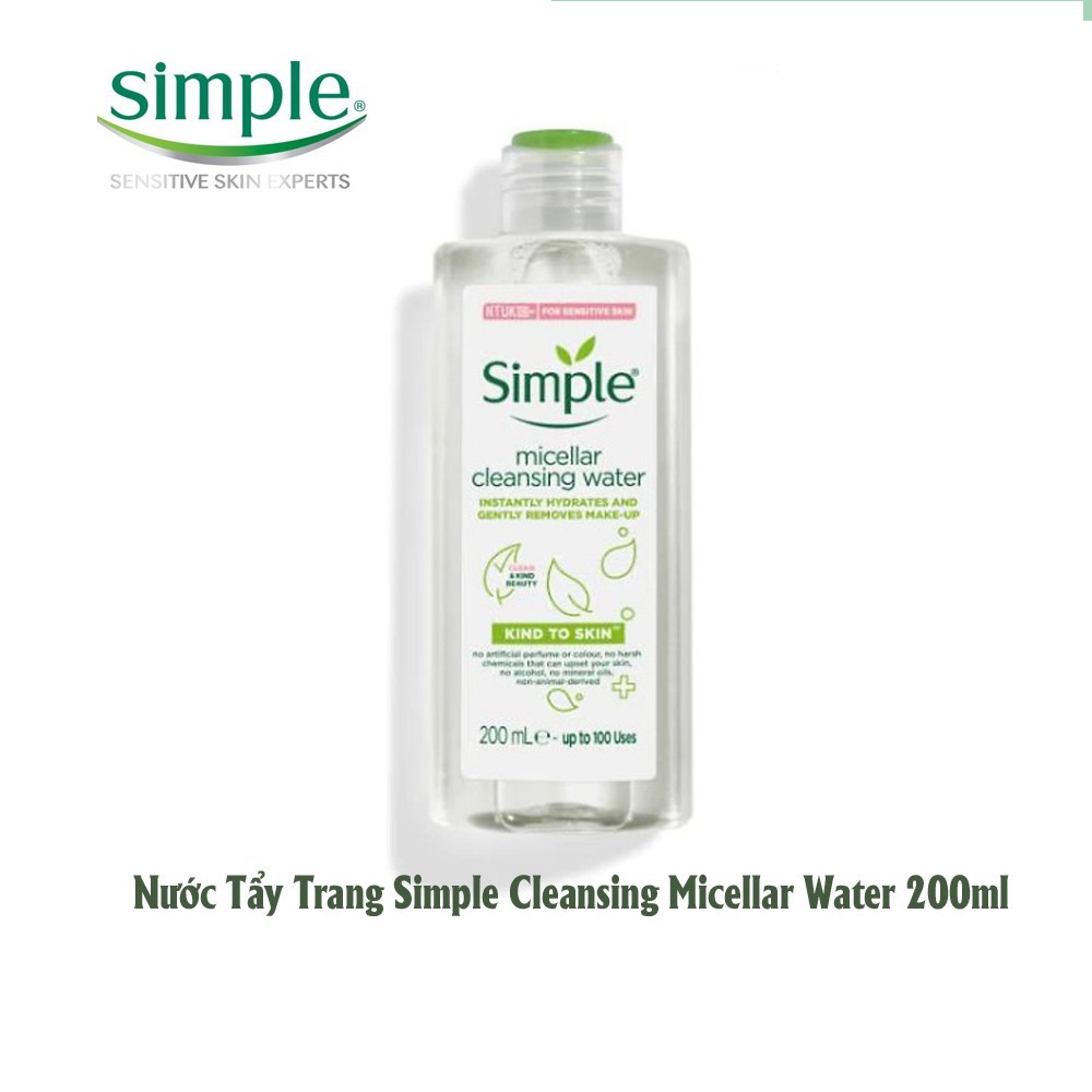 Combo Nước tẩy trang Simple 200ml và Bông tẩy trang Ipek 130 miếng