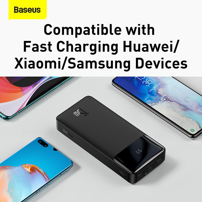 Pin dự phòng Baseus Sạc nhanh 15W 20000mAh 4 cổng thiết kế sang trọng cho samsung oppo huawei xiaomi ip 11 12 13promax
