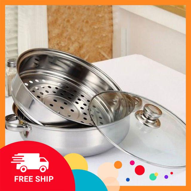 [FREE SHIP] Nồi lẩu kèm xửng hấp inox 2 tầng đa năng