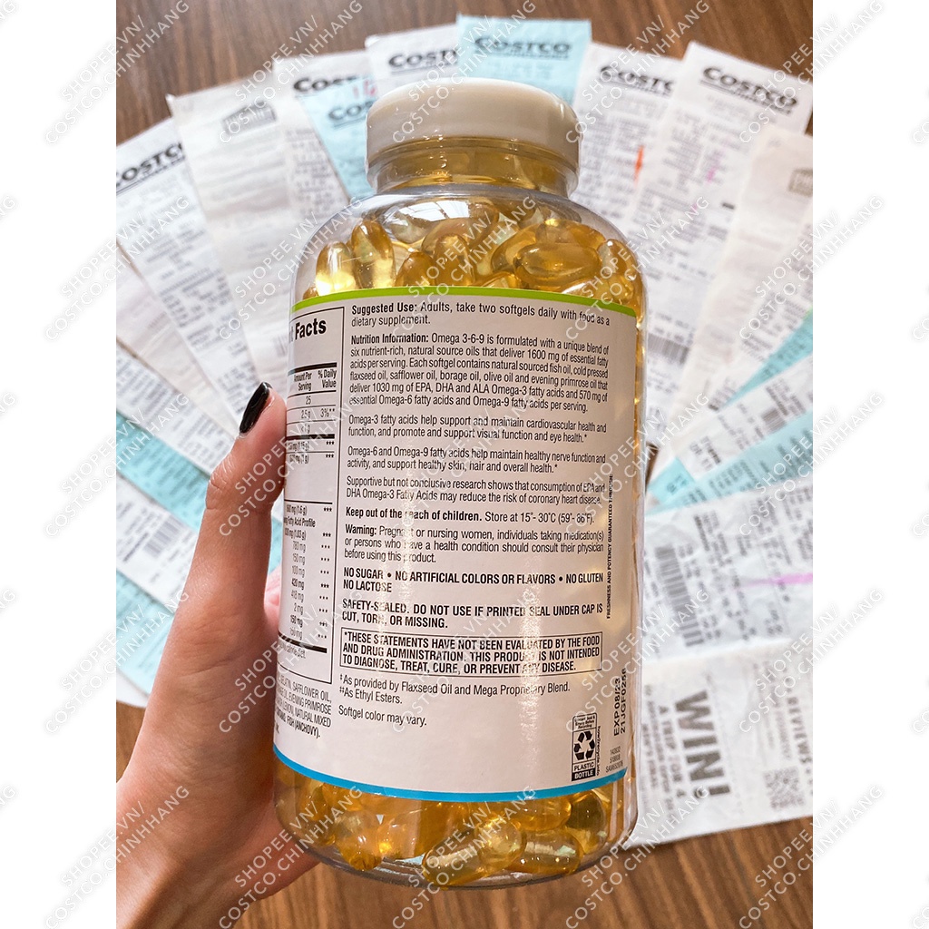 Dầu Cá Omega 369 tim mạch khỏe mạnh  Omega 3-6-9 Supports Heart Health 325 viên Của Costco Mỹ