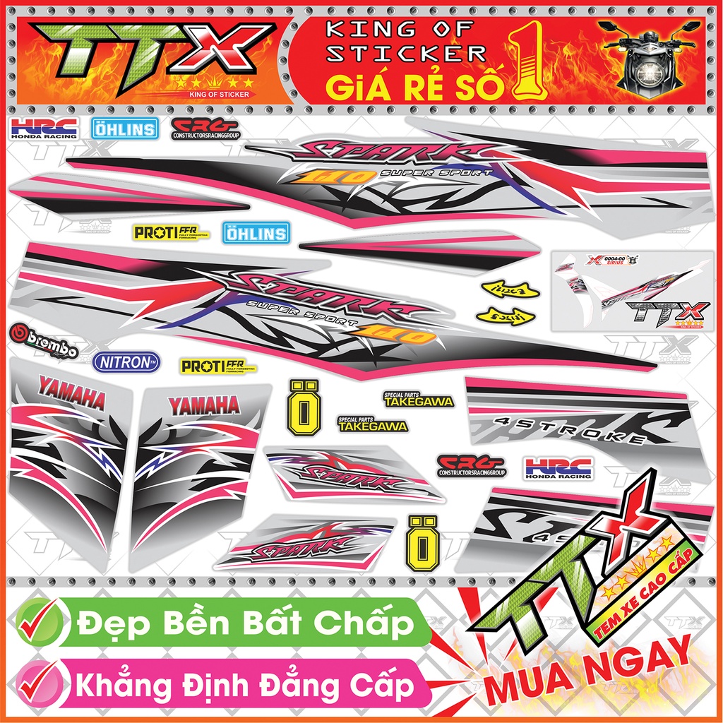 Tem Xe Sirius Bạc Hồng Trắng 110 Spark - Tem Sirius Trắng Bạc Hồng Siêu Đẹp - Mẫu Team Sirius Bạc Hồng Trắng