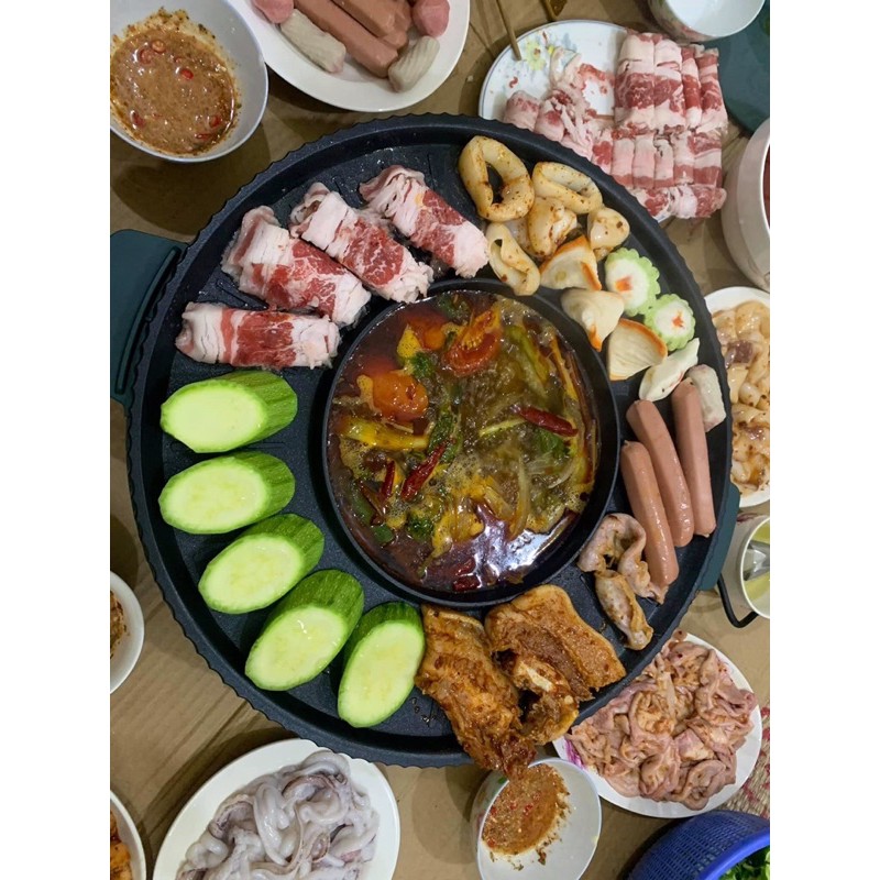 Nồi lẩu nướng đa năng Aoran kết hợp 2 trong 1 loại sịn