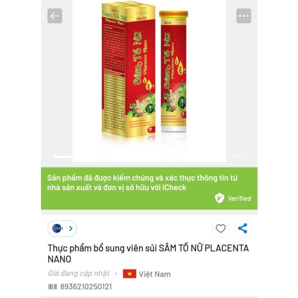 VIÊN SỦI SÂM TỐ NỮ Placenta NanoTube 20 viên
