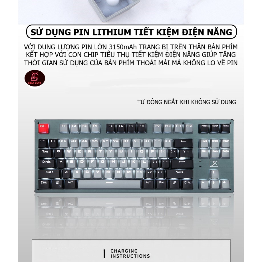 Bàn phím Cơ Bluetooth Không Dây XINMENG K950  Có Pin Sạc, LED Đẹp, Bàn phím Máy Tính PC Laptop, Máy Tính Bảng