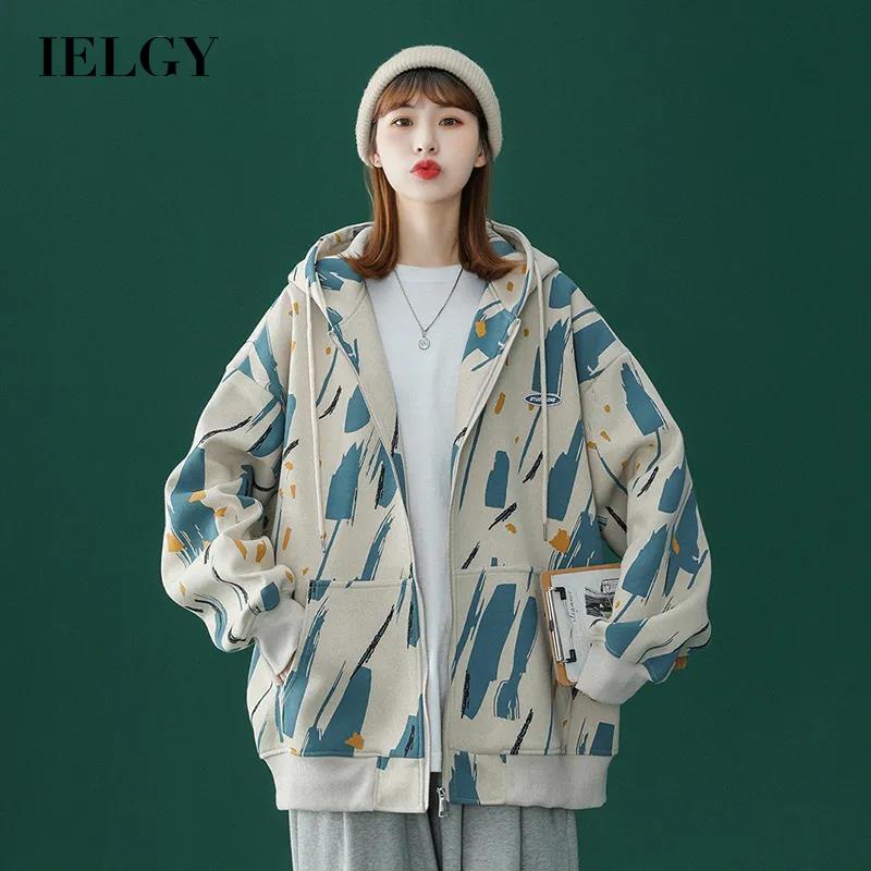 Áo khoác thể thao IELGY tay dài dáng rộng có khóa kéo cho nữ