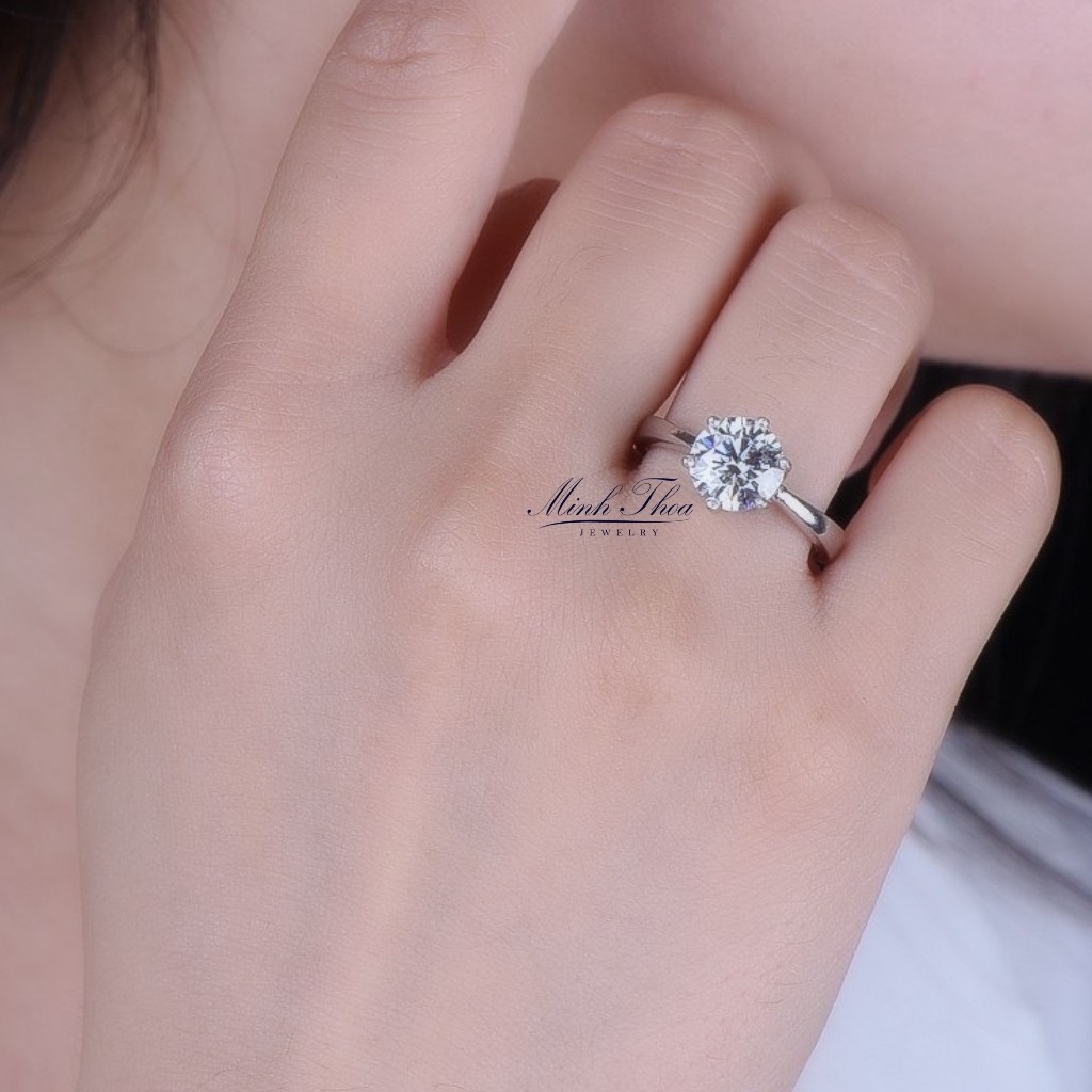 Nhẫn nữ bạc đẹp, nhẫn đá tròn 6 chấu thân trơn, trang sức bạc cao cấp Minh Thoa JEWELRY