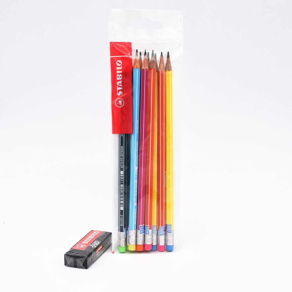 Bộ 10 cây bút chì gỗ STABILO pencil 160 HB (5 màu x 2) + tẩy ExamGrade ER196E (PC2160-C10+)