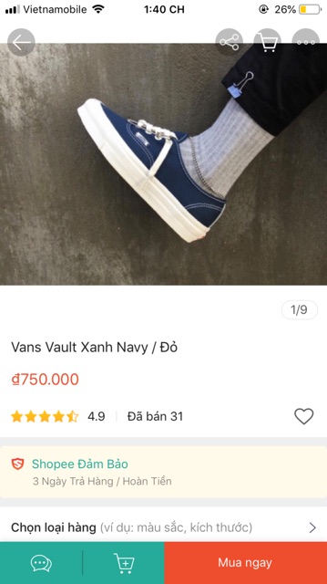Pass giày vans vault xanh navy size 38
