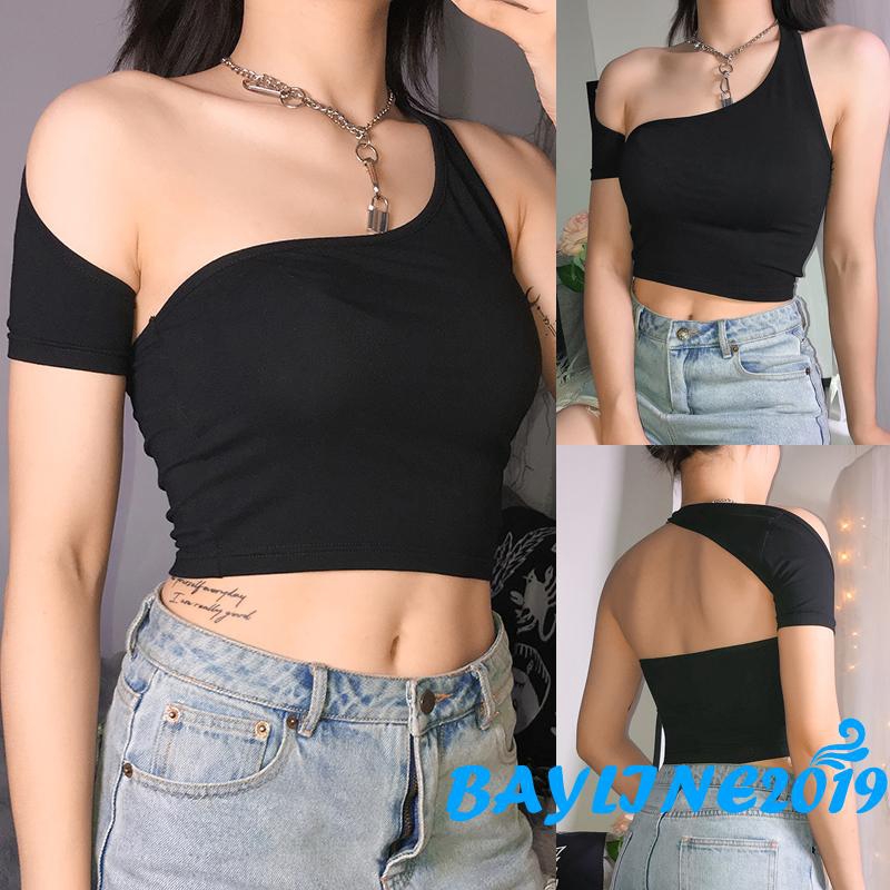 Áo lửng lệch vai kiểu dáng đơn giản trẻ trung dành cho bạn nữ