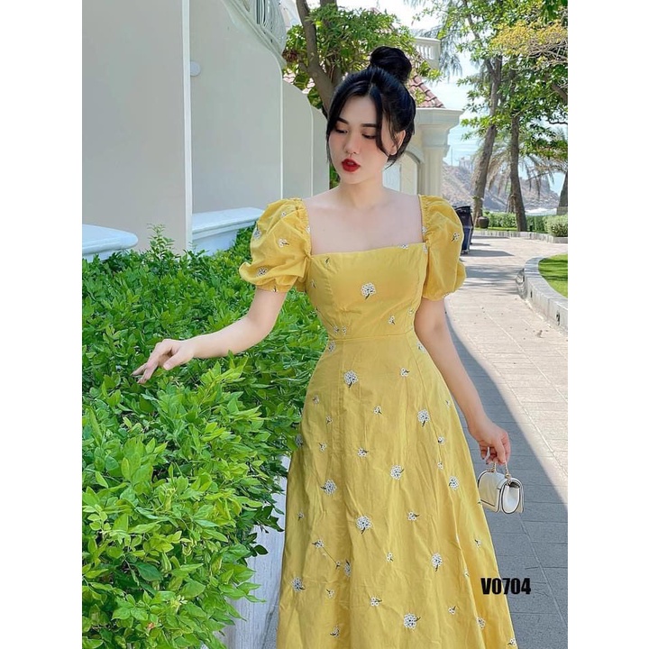 Đầm maxi, váy maxi hoa vàng chất thô hàn hàng thiết kế cao cấp (Lisa_botique hàng thiết kế cao cấp ) | BigBuy360 - bigbuy360.vn