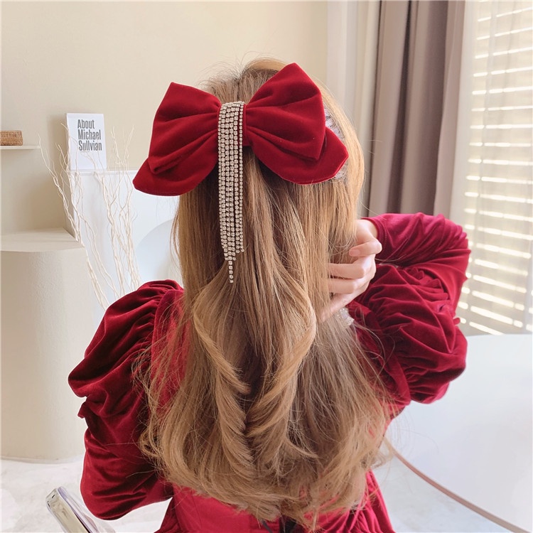 Kẹp Tóc Nơ Đen Đính Đá Lấp Lánh