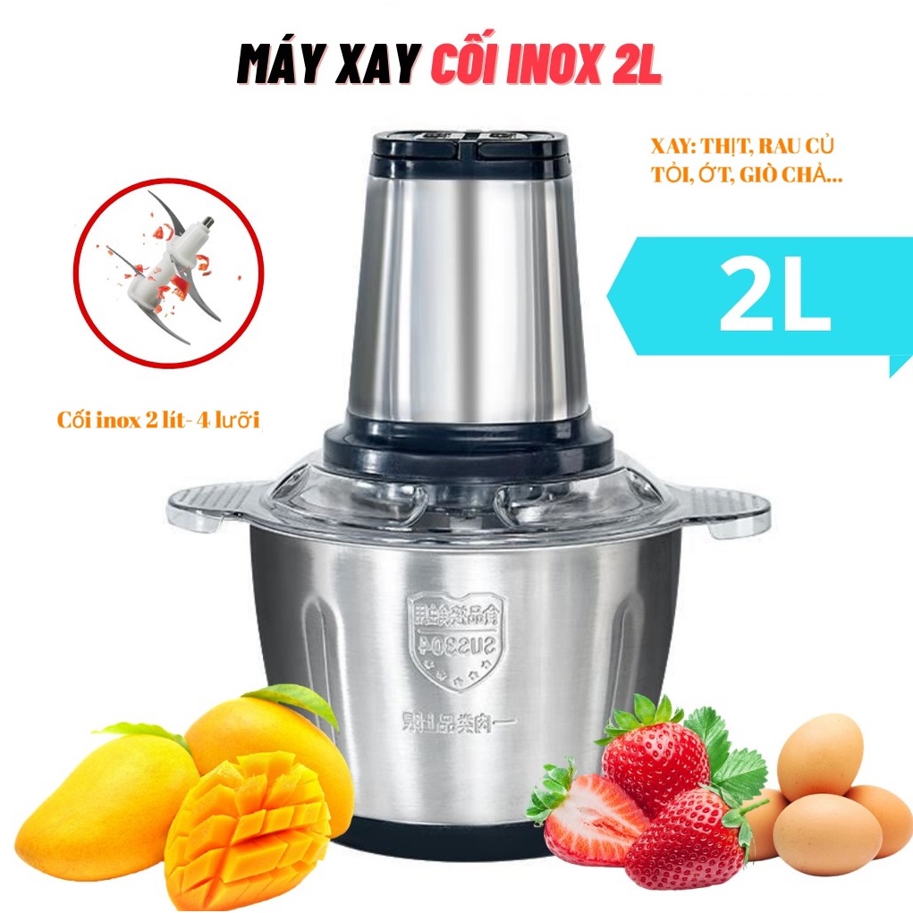 Máy xay thịt xay thực phẩm đa năng cối inox loại 2 lít siêu khoẻ