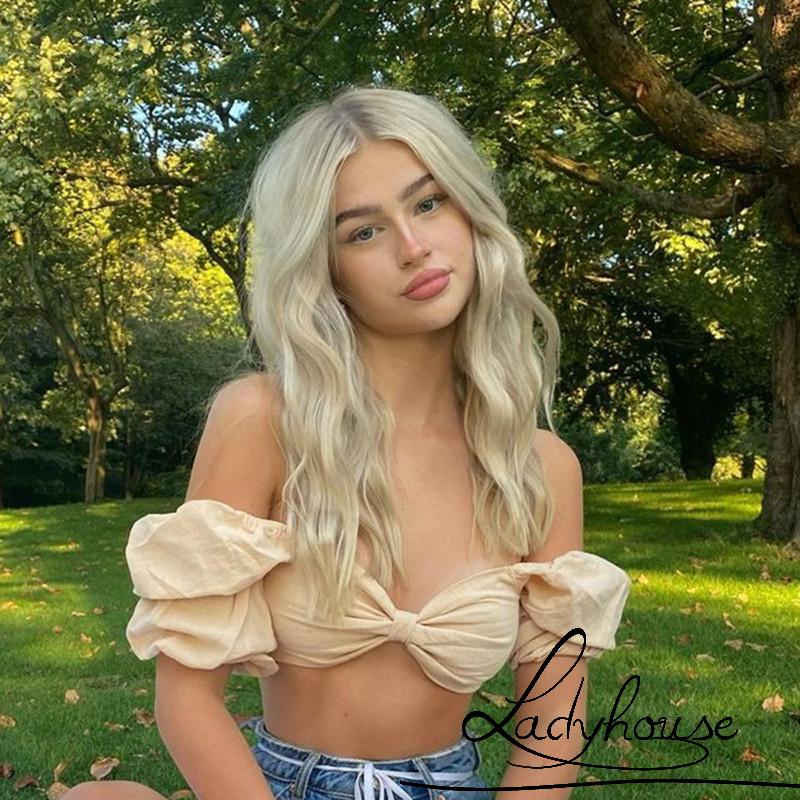 Áo Croptop Trễ Vai Tay Ngắn Dáng Ôm Màu Trơn Thắt Nơ Thời Trang Mùa Hè Cho Nữ