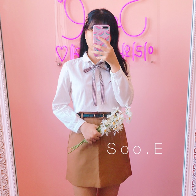 Áo nơ tiểu thư. Váy basic kèm nịt (Bán rời)