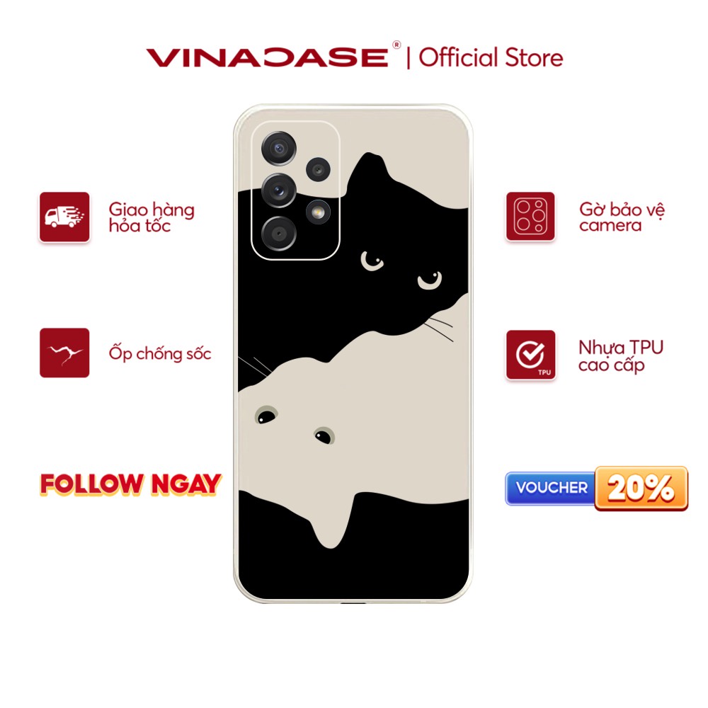 Ốp lưng Vina Case Samsung A10/A10S/A51/A32/A12/....dẻo cạnh vuông bảo vệ camera hình Mèo trắng đen