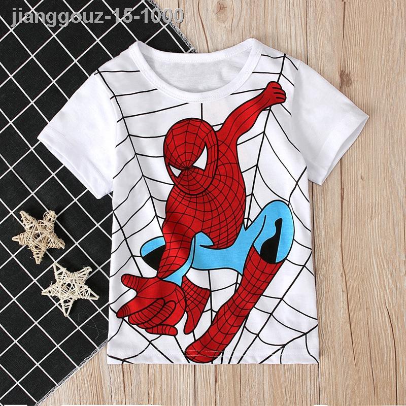 ✎Áo thun ngắn tay họa tiết Spiderman/Superman thời trang mùa hè cho bé