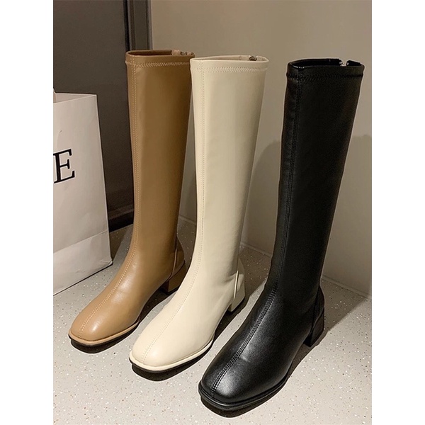 Bốt cao cổ da mềm kéo khoá sau