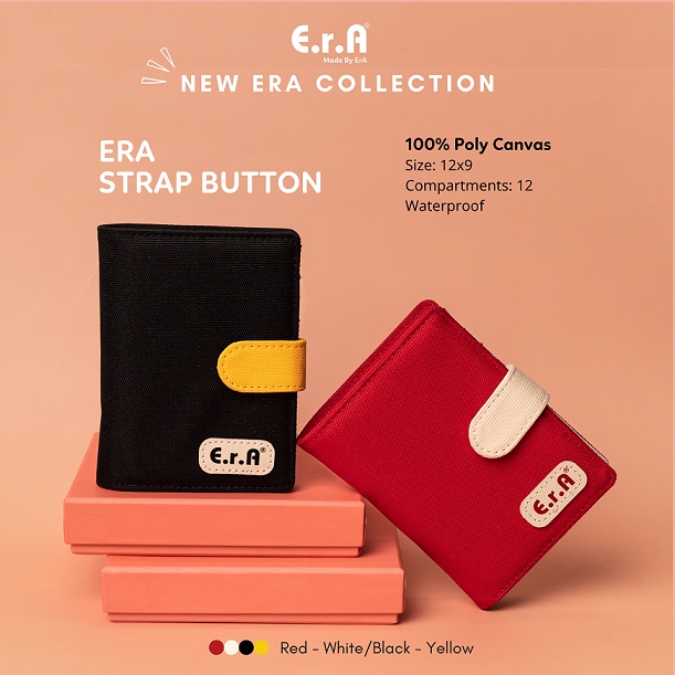 [Full Box] Ví Vải Nữ Nam Cầm Tay Đứng ErA Strap Button - Bóp Vải Canvas Chống Nước, Nhiều Ngăn Tiền và Thẻ, Nhỏ Gọn