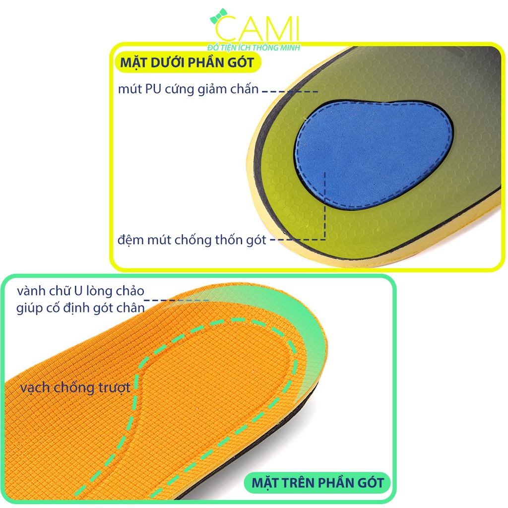 Lót giày thể thao nam nữ EVA ốp PU cứng giảm chấn và chống thốn cho bàn chân - Cami - CMPK180