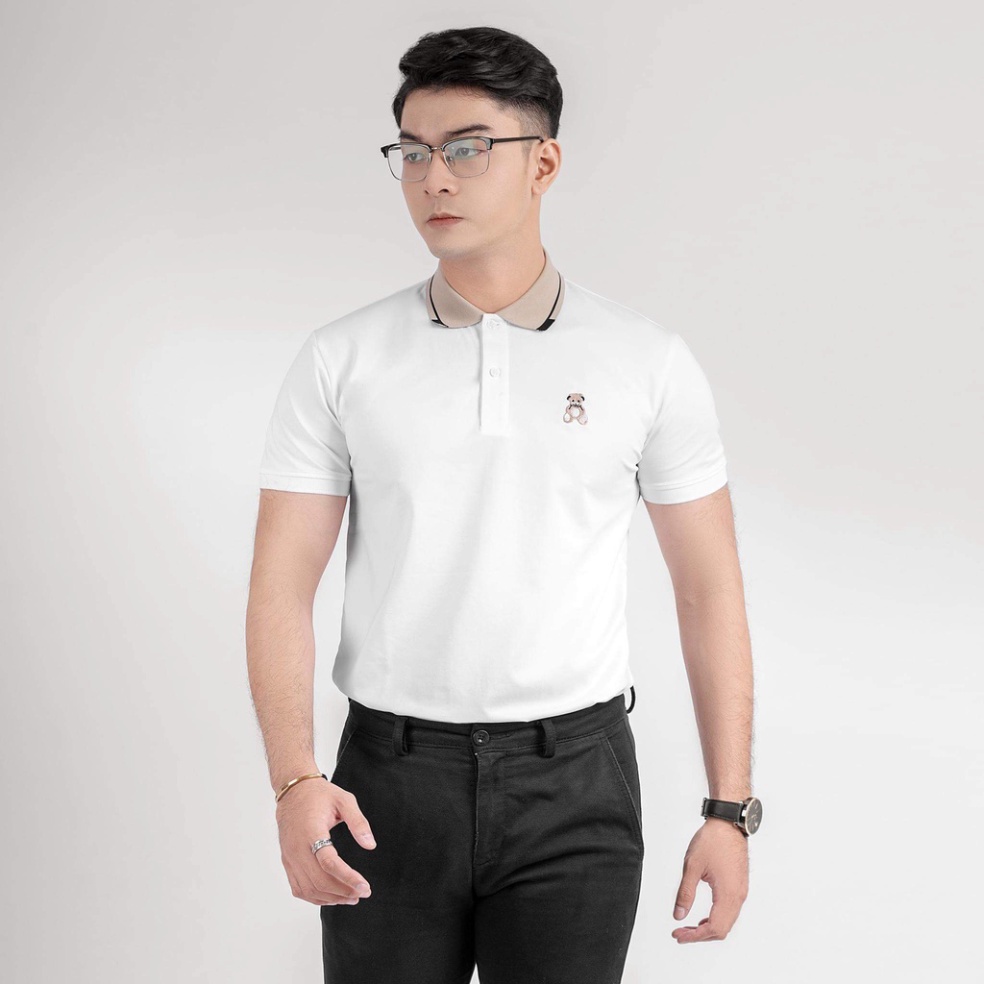 Áo thun nam Polo Basic cộc tay cổ trụ bẻ thêu gấu, vải Cotton cá sấu VNXK form chuẩn phong cách trẻ trung lịch lãm A9