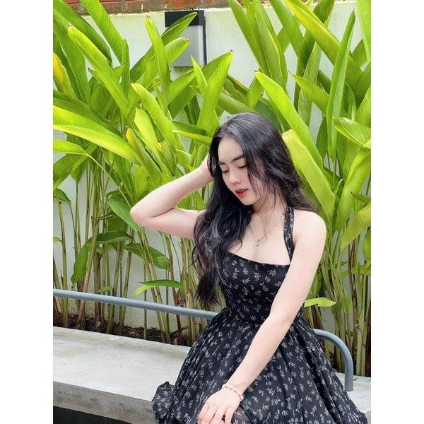 Đầm 2 Dây Xoè Hoa Nhí Cột Nơ Nữ Tính , Váy Hoa Nhí 2 Tầng EDA