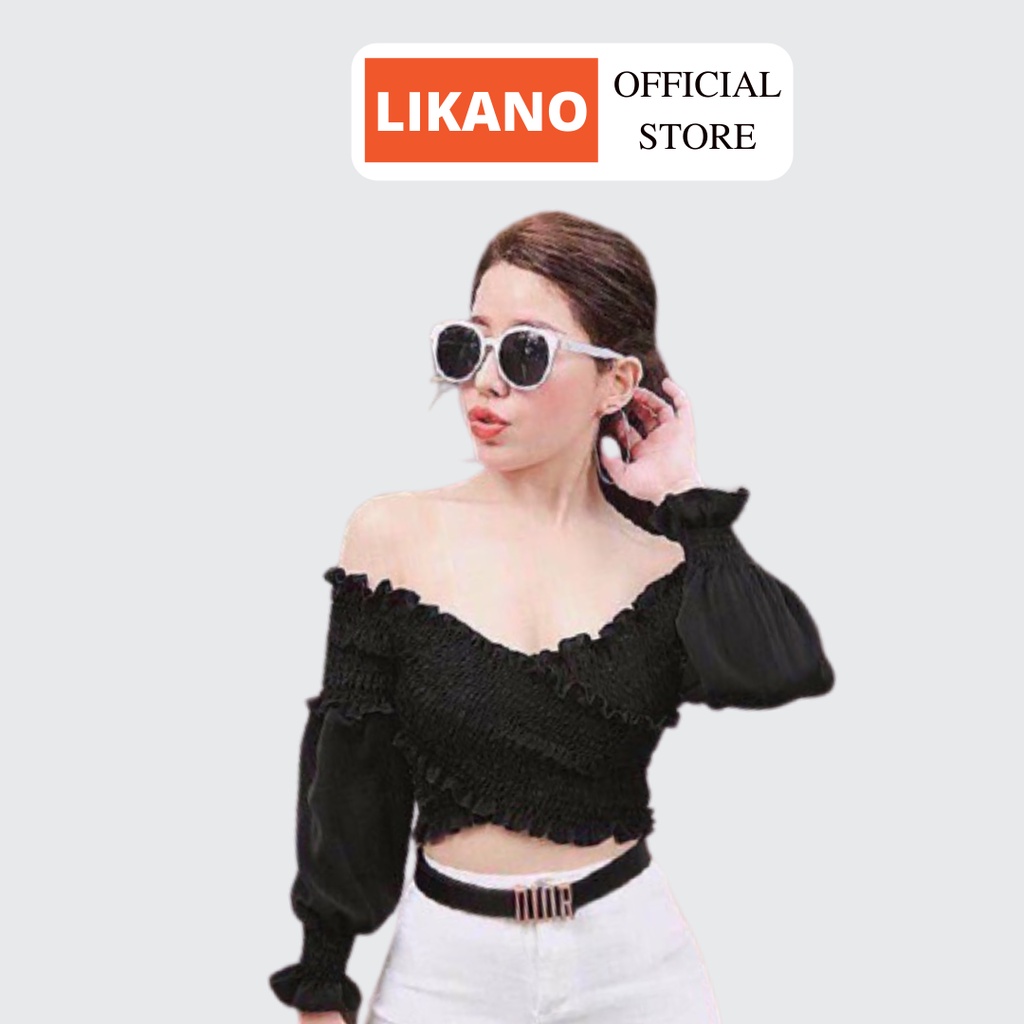 Áo croptop tay dài 5 màu nhún LIKANO CRT42