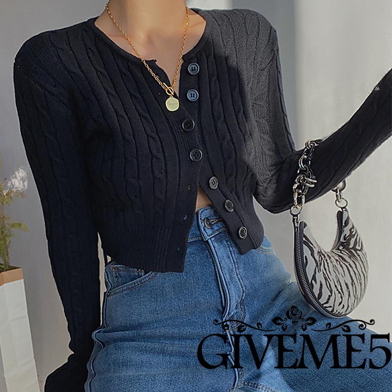 Áo khoác cardigan dệt kim tay dài cổ tròn màu sắc thời trang cho nữ