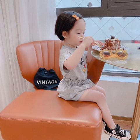 Set Áo Thun Cotton Ngắn Tay + Quần Short Dáng Rộng In Họa Tiết Hoạt Hình Thời Trang Mùa Hè Cho Bé Gái