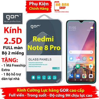 Bộ 2 Kính Cường Lực Xiaomi Redmi Note 8 Pro Full màn chuẩn 9H hãng GOR cao cấp(Tặng mã Freeship Extra toàn quốc)